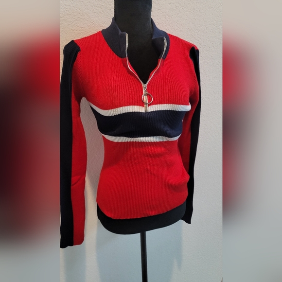 Red and Blue O-Ring Zipper Sweater - Picture 12 of 17